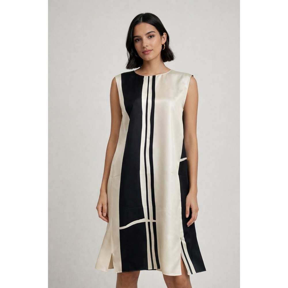 Theory Silk Shift Dress Graphic Colorblock Mod Minimalist Quiet Luxury Small NWT
